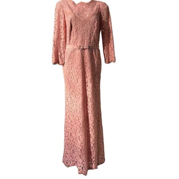 Tadashi Shoji blush Evening Dress Gown Cocktail Wedding Lace Lined Pink Size 12 - Picture 14 of 14